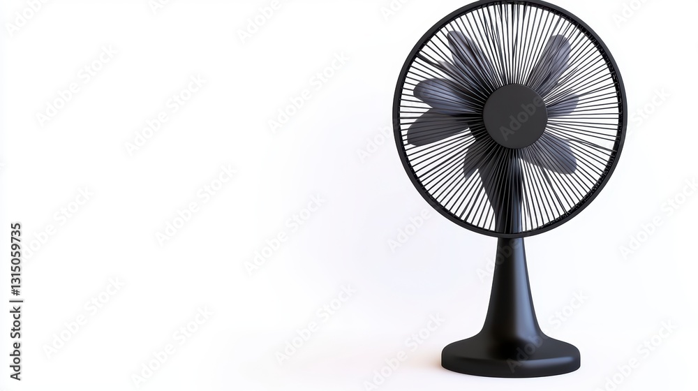 Black Desk Fan on White Background Minimalist Design Black Desk Fan on White Background Minimalist Design