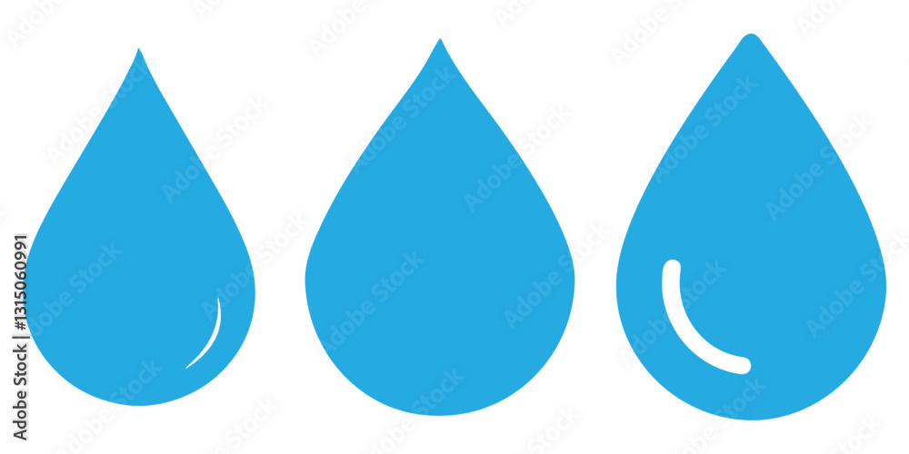 Blue water drop icon set vector on white background