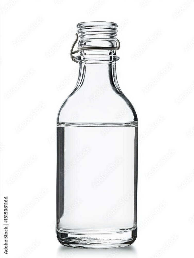 Clear Glass Bottle with Swing Top Closure on White Background Clear Glass Bottle with Swing Top Closure on White Background