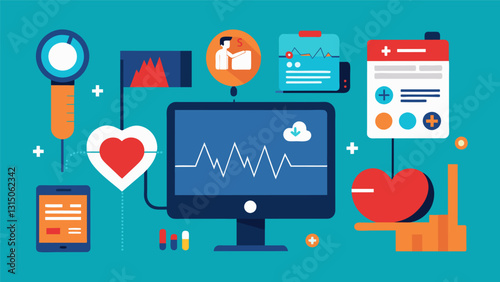 The continuous monitoring of patient health data such as heart rate and sugar levels allows for the timely identification of treatment failures and the quick implementation of. Vector illustration