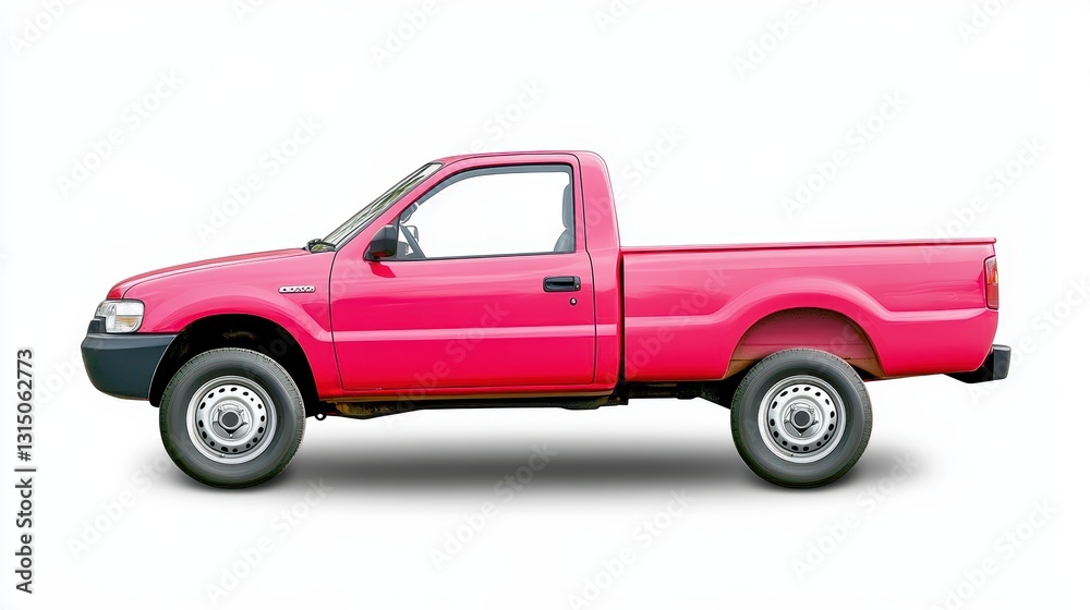 Pink Pickup Truck Side Profile on White Background Pink Pickup Truck Side Profile on White Background