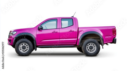 Powerful Pink Pickup Truck Side Profile on White Background