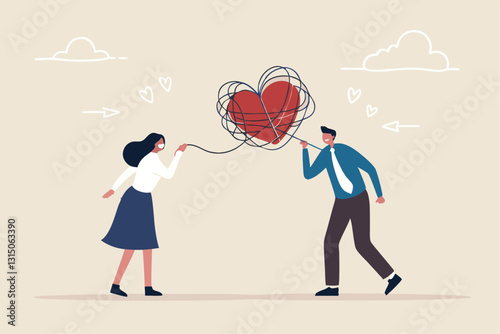Relationship problem, disagreement or divorce, conflict or fight couple, broken family or marriage life failure, complicated relation concept, young couple fighting with relationship problem.