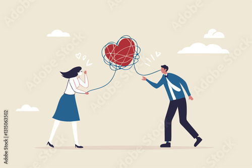 Relationship problem, disagreement or divorce, conflict or fight couple, broken family or marriage life failure, complicated relation concept, young couple fighting with relationship problem.