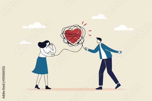 Relationship problem, disagreement or divorce, conflict or fight couple, broken family or marriage life failure, complicated relation concept, young couple fighting with relationship problem.