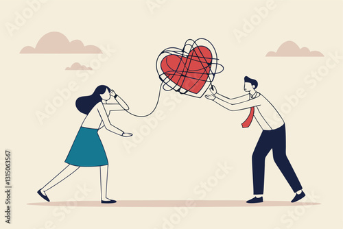 Relationship problem, disagreement or divorce, conflict or fight couple, broken family or marriage life failure, complicated relation concept, young couple fighting with relationship problem.