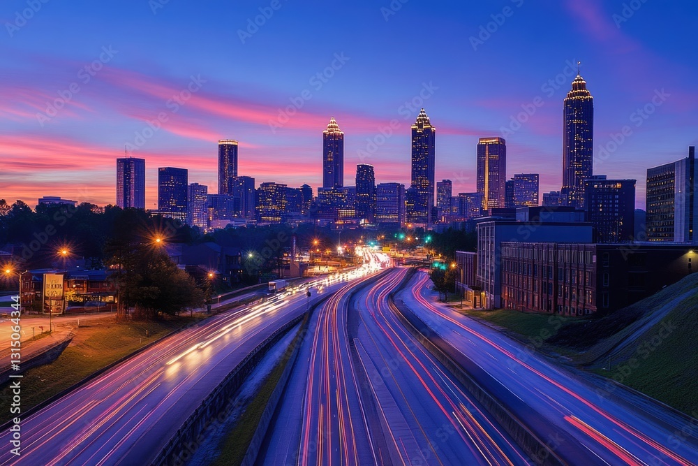 Twilight Skyline of Atlanta City: A Majestic View of Downtown Georgia's Urban Landscape Twilight Skyline of Atlanta City: A Majestic View of Downtown Georgia's Urban Landscape