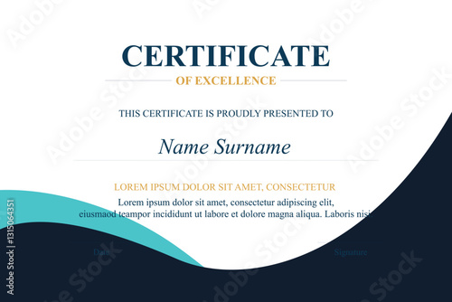 Teal-black certificate design; excellence award; digital template