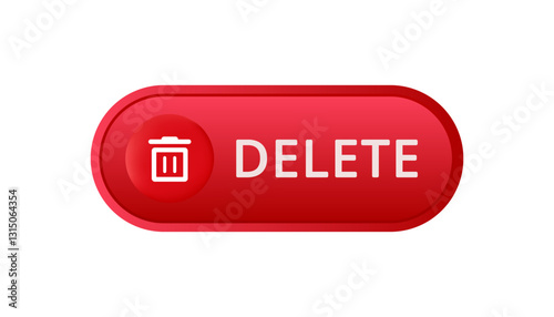 A red delete button with a white trash bin icon and text indicating removal or erasure of digital data.