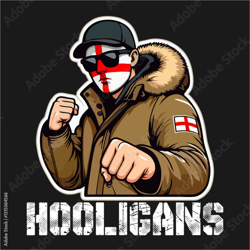 England United Kingdom Ultras hooligan football fans vector illustration 