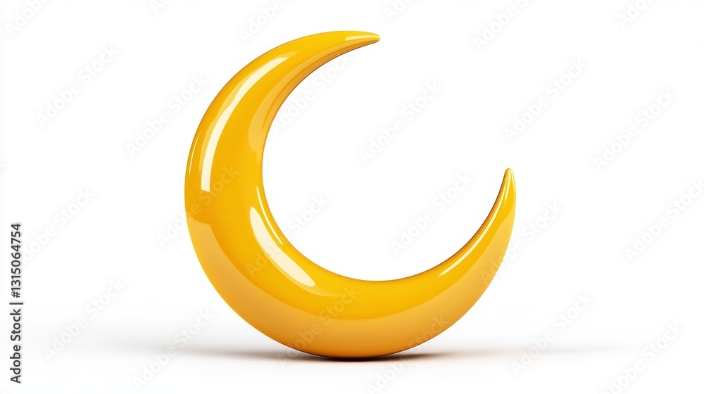 Shiny Golden Crescent Moon on White Background Shiny Golden Crescent Moon on White Background