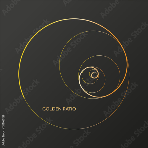 Golden ratio spiral, proportion golden ratio. Fibonacci numbers, geometric ratio of figures, method golden section.