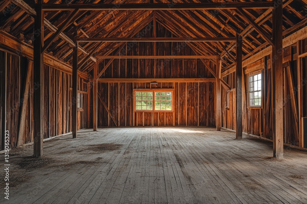 Spacious Barn Interior: Embracing Rustic Charm with Wooden Construction and Natural Light Spacious Barn Interior: Embracing Rustic Charm with Wooden Construction and Natural Light