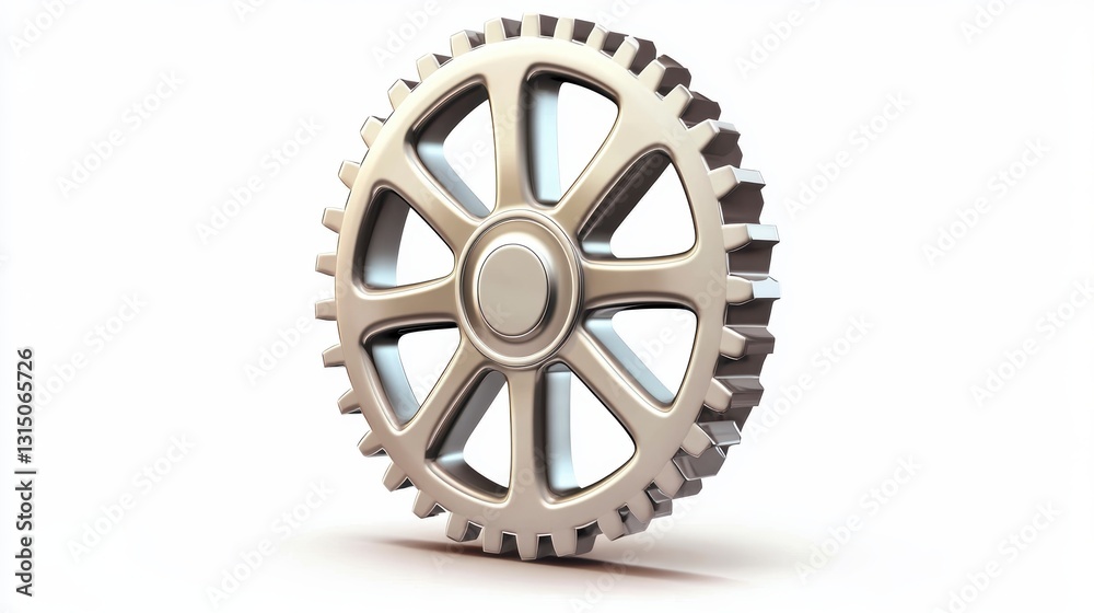 Obraz premium Silver Metallic Gear 3D Render on White Background