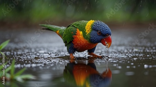 rainbow lorikeet in the water