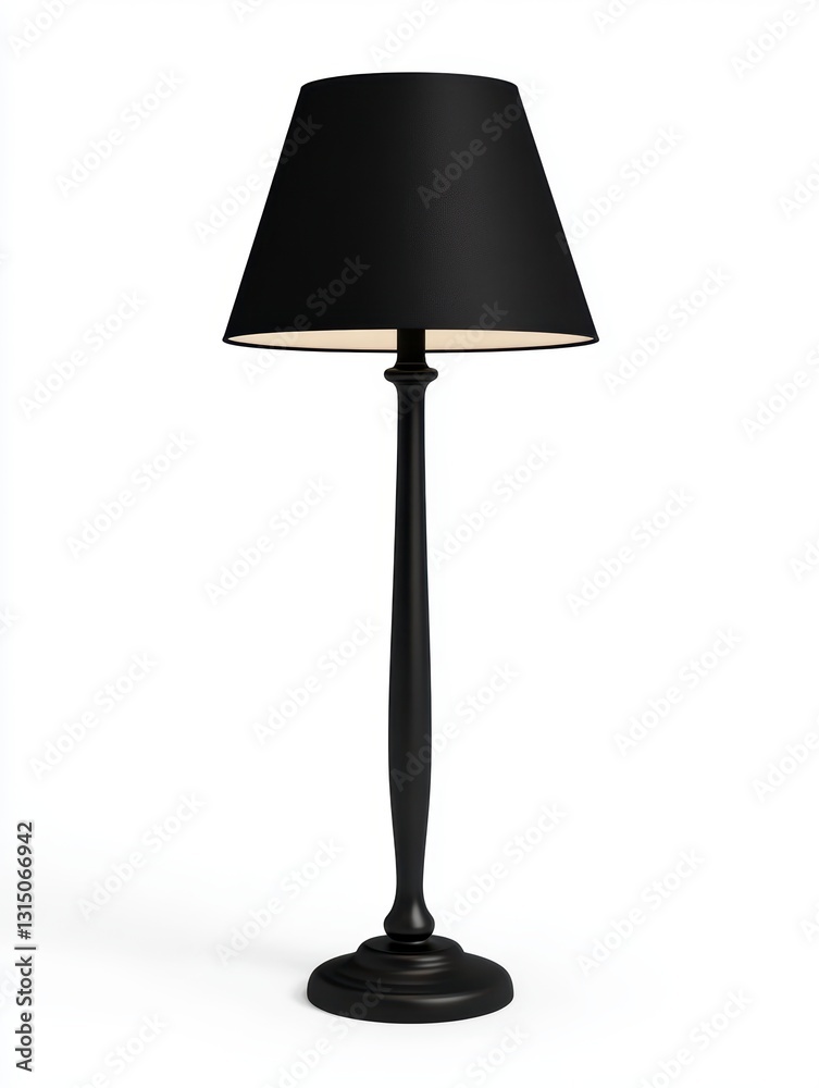 Tall Black Conical Shade Floor Lamp on White Background Tall Black Conical Shade Floor Lamp on White Background