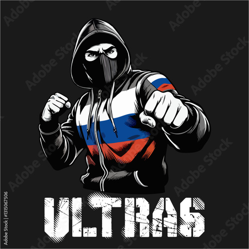 Russian Ultras hooligan Football fans vector illustration 