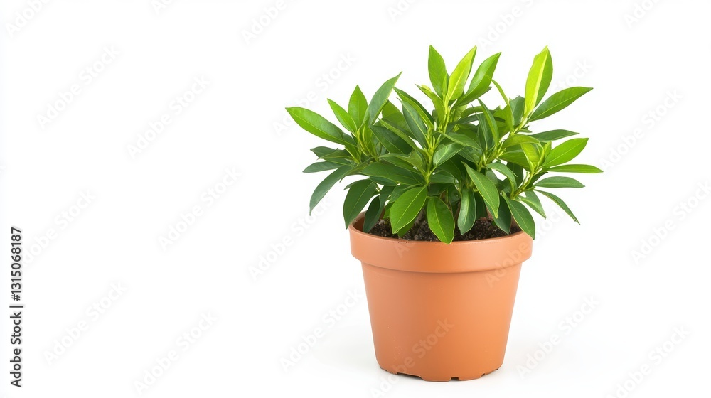 Vibrant Green Plant in Terracotta Pot Against White Background Vibrant Green Plant in Terracotta Pot Against White Background