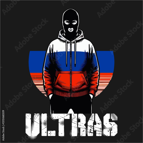 Russian Ultras hooligan Football fans vector illustration 