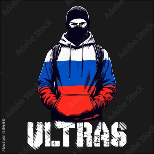 Russian Ultras hooligan Football fans vector illustration 