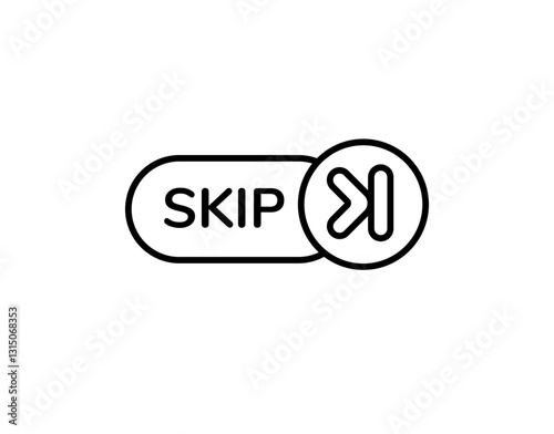 Black and white icon featuring a skip button with a play symbol, designed in a minimalist style.