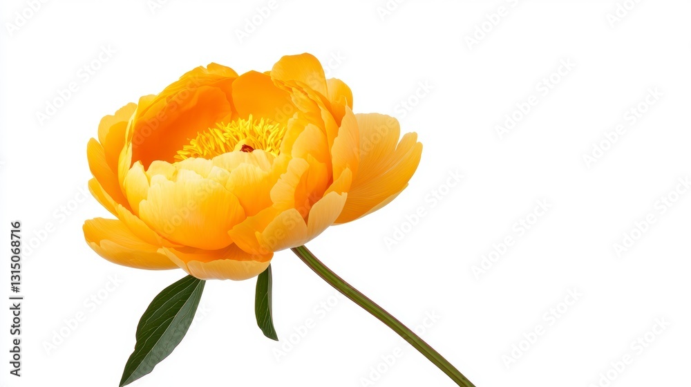 Vibrant Yellow Peony Blossom on White Background Vibrant Yellow Peony Blossom on White Background