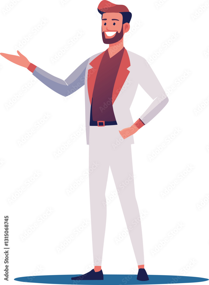 Confident Man in Stylish Outfit, flat illustration Confident Man in Stylish Outfit, flat illustration