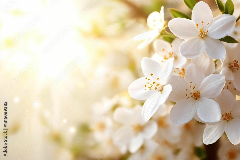 Blooming cherry blossoms, soft white petals bathed in sunlight, evoking spring's beauty and tranquility, perfect for seasonal themes. Blooming cherry blossoms, soft white petals bathed in sunlight, evoking spring's beauty and tranquility, perfect for seasonal themes.