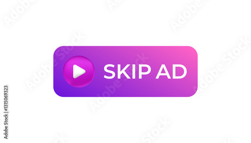 Gradient purple skip ad button featuring a play icon offers users a quick option to bypass advertisements.
