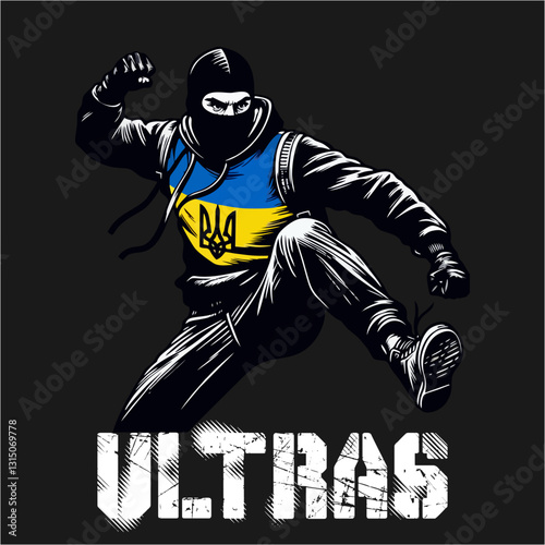 Ukraine Ultras hooligan football fans Vector illustration 