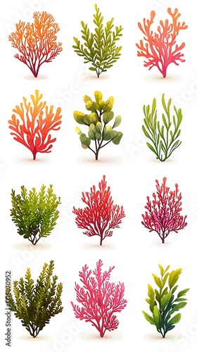 Colorful Coral Reef Plants Illustration.