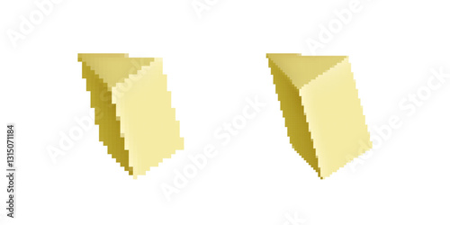 Two identical geometric shapes in pixelated design demonstrate a straightforward 3d art style.