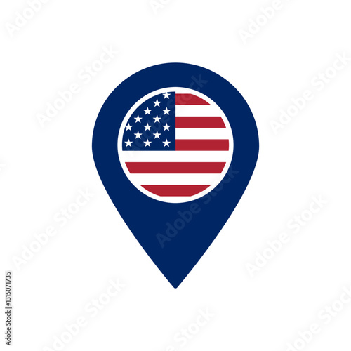 Icon shows a map pin with the american flag inside, combining navigation with national symbolism.
