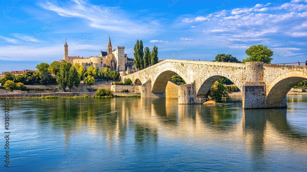 Obraz premium Iconic View of Saint Benezet Bridge in Avignon on a Sunny Summer Day - A Popular Sightseeing Gem in Vaucluse, France