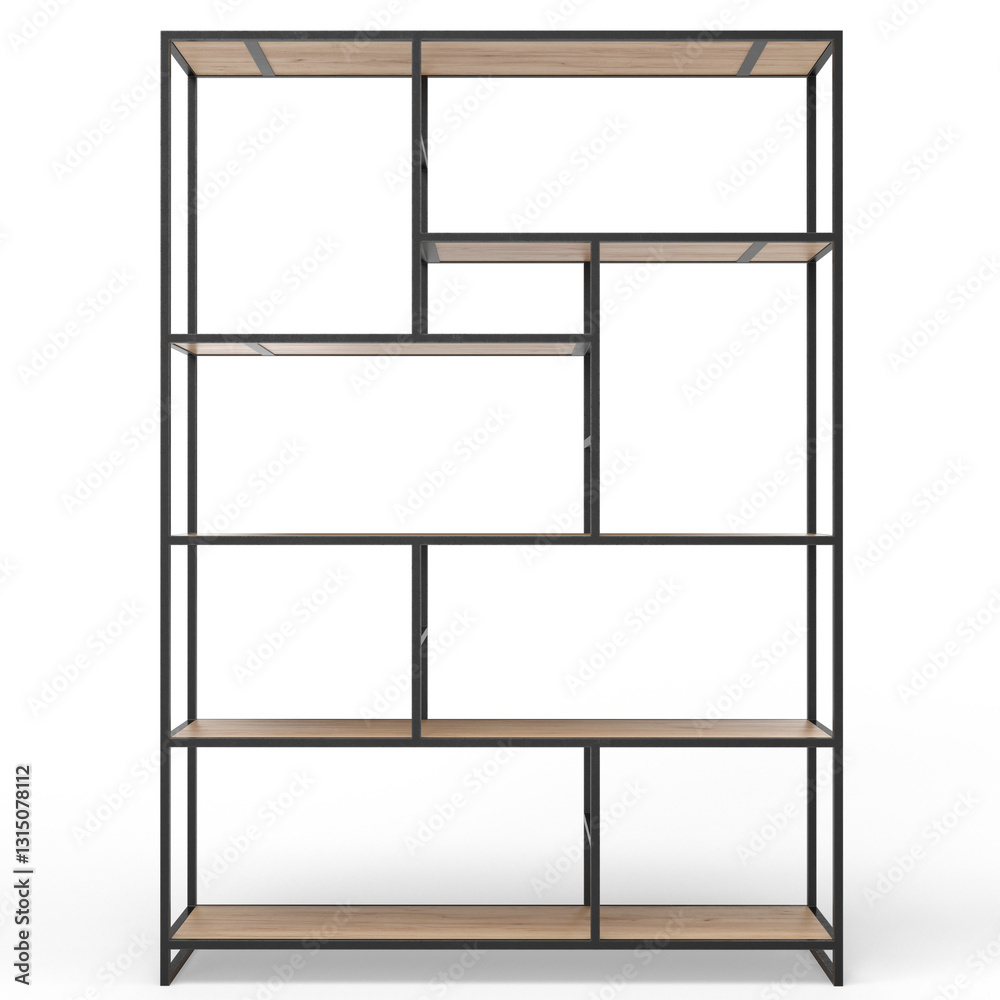 Loft style shelving unit made of metal and wooden shelves for accessories Loft style shelving unit made of metal and wooden shelves for accessories