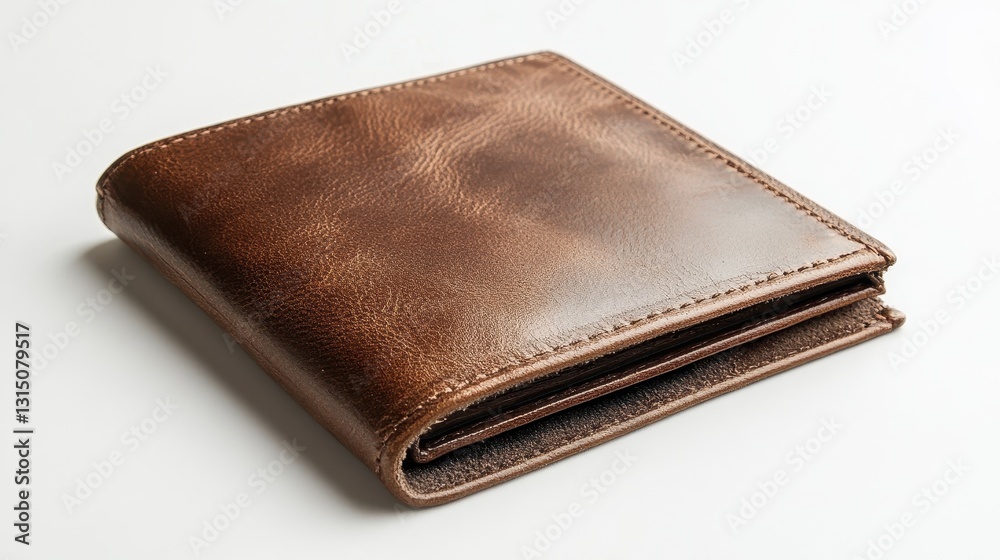 A leather wallet with a sleek design on a white isolated background A leather wallet with a sleek design on a white isolated background