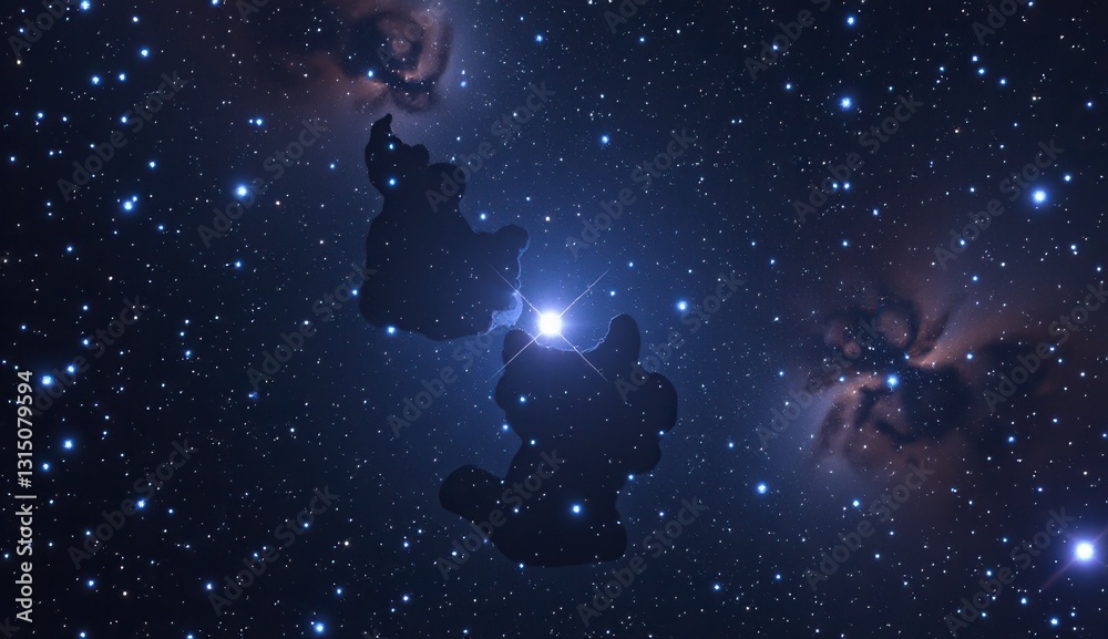 Fototapeta premium This striking digital artwork presents a dynamic and dramatic cosmic scene, showcasing a luminous, central nebula amidst a vast star field