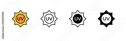 four uv symbols in assorted styles depict ultraviolet light protection for various applications.