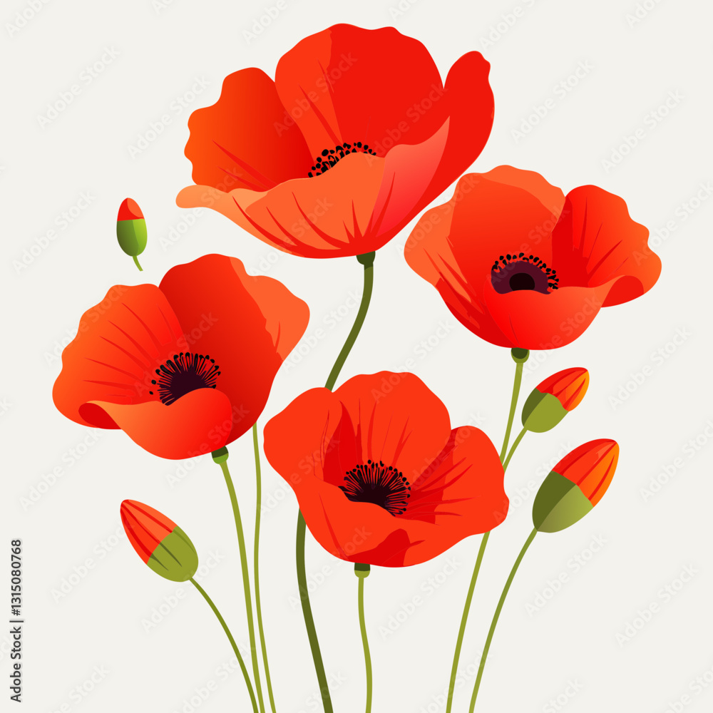 Obraz premium Vibrant Red and Orange Poppies in a Delicate Botanical Close-Up.