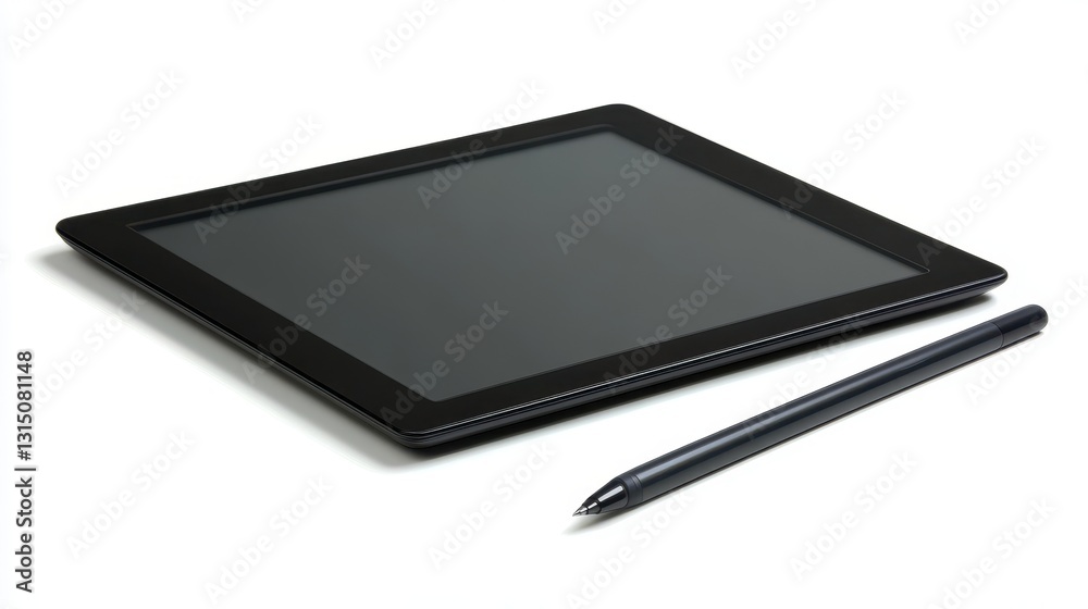 A digital tablet with a stylus on a white isolated background A digital tablet with a stylus on a white isolated background