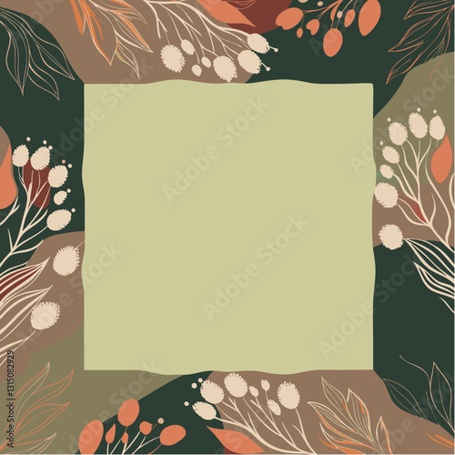 Modern floral frame design with blank space for text, earthy and sophisticated