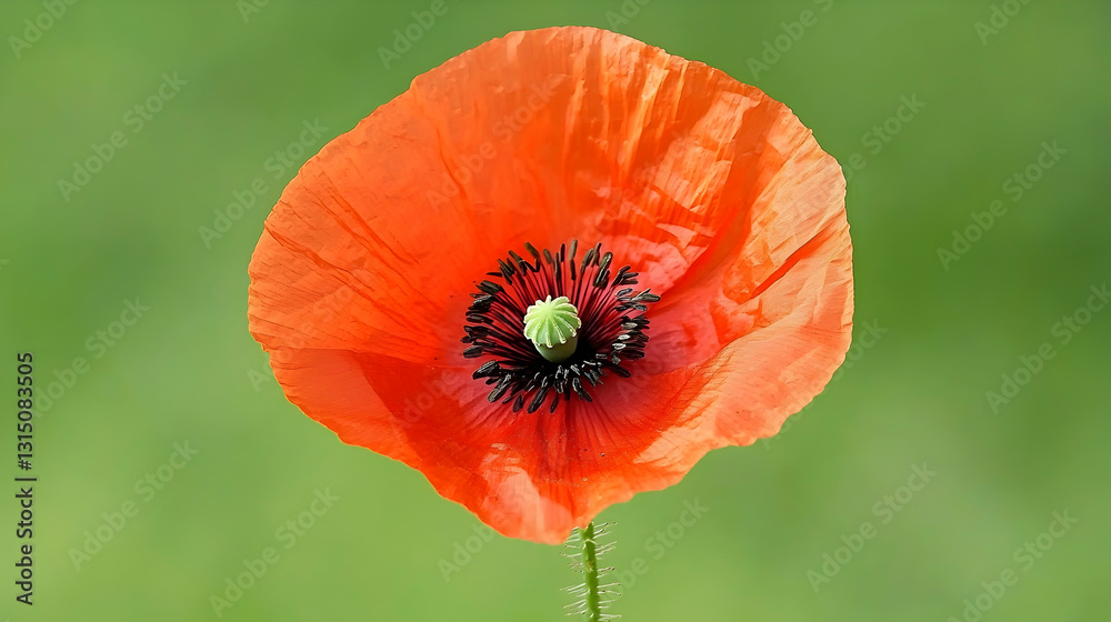 Vivid red poppy flower blossoms in green field; nature background, perfect for cards, posters Vivid red poppy flower blossoms in green field; nature background, perfect for cards, posters