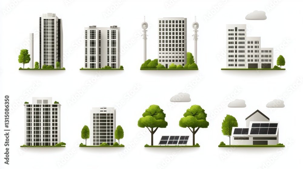 Obraz premium Modern Urban Landscape with Buildings and Solar Energy Elements