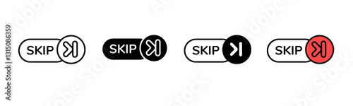 Four skip buttons shown in different styles and colors, indicating options for forward navigation.