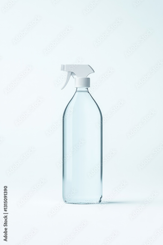 single bottle of household cleaner with spray nozzle stands upright on pristine white background single bottle of household cleaner with spray nozzle stands upright on pristine white background