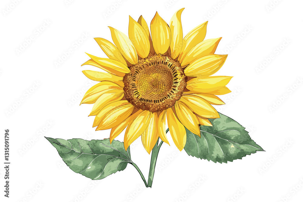 Fototapeta premium watercolor illustration, sunflower on isolated white background.