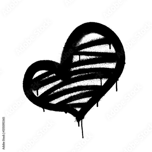 Sprayed graffiti heart in black on white. Vector illustration