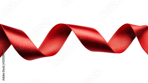 Elegant red ribbon isolated, representing silk and satin decoration elements, ideal for birthday, anniversary, or celebratory occasions.