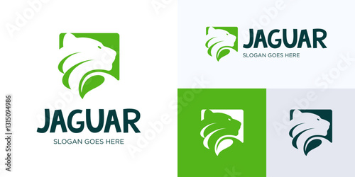 Creative jaguar logo design combination with icon leaf, Animals head integrated with leaves concept for animals nature, Symbol emblem for Animals Cheetah, Panther, Tiger, Leopard, Design inspiration.