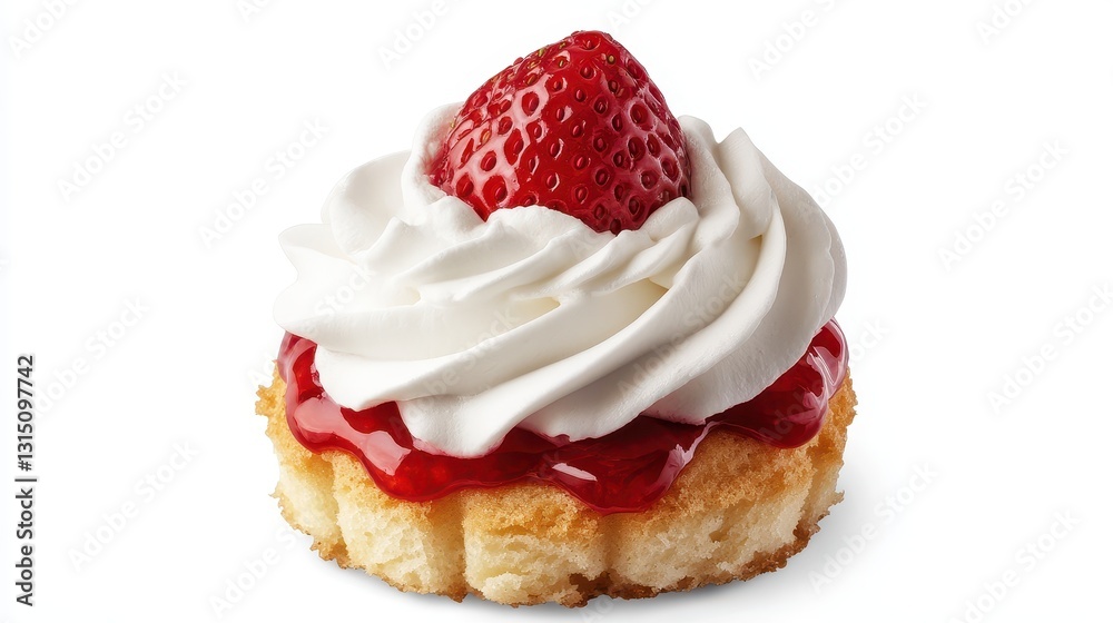 A fresh strawberry shortcake with whipped cream on a white isolated background A fresh strawberry shortcake with whipped cream on a white isolated background